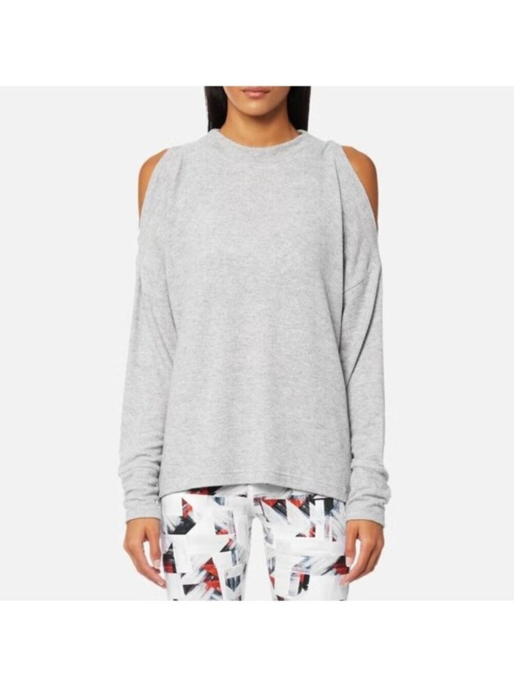 Varley Revive Carbon Slit Cold Shoulder Light Gray Ladies Crewneck Sweater